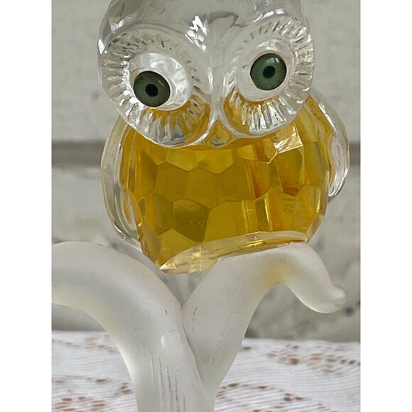 Vintage 1970s Crystal Owl Figurine On a Branch Retro Hippy Decor - Picture 14 of 14